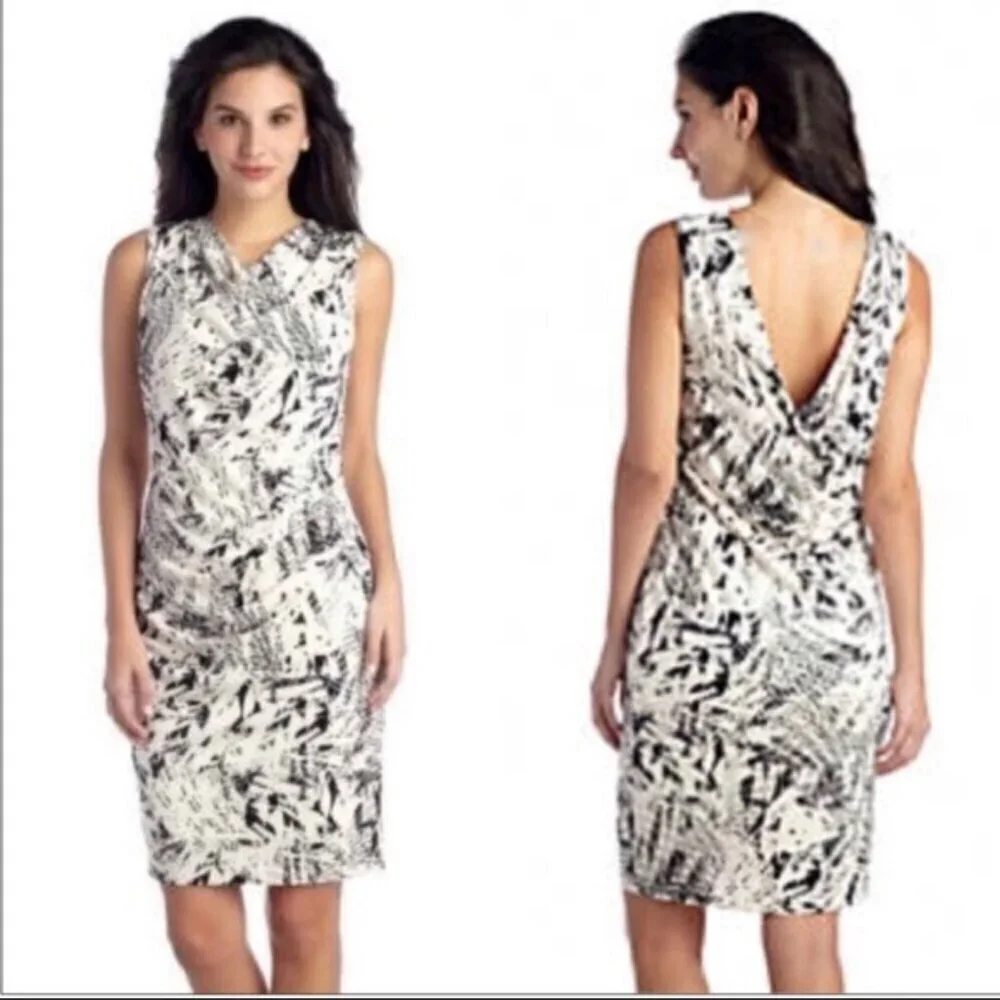Robert Rodriguez Lydia Draped Dress Black White Print Stretch Size Large Women's
